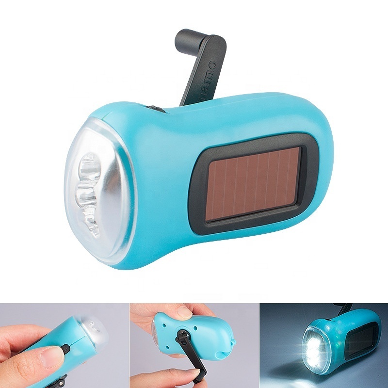 Solar Power Dynamo 3 LED Hand Crank Torch Flashlight