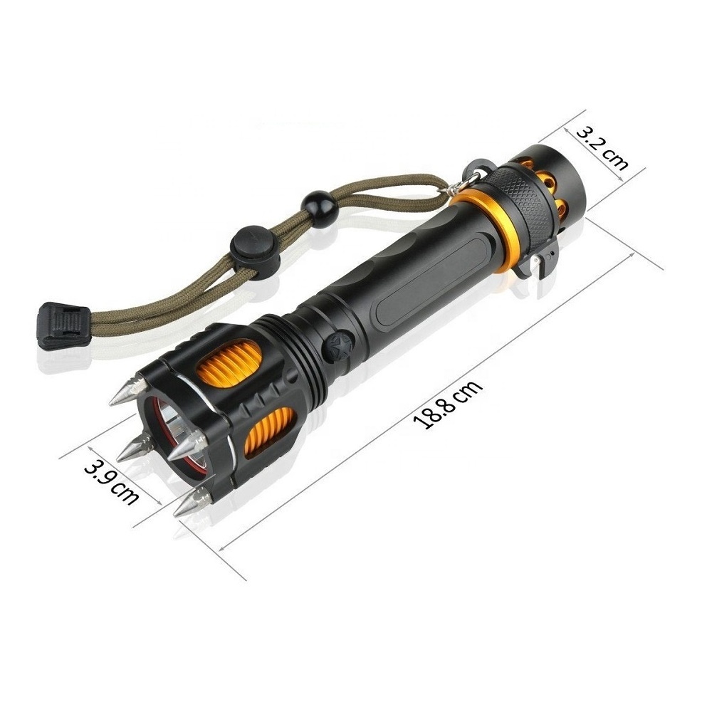 High Power 10W Torch Multi Function Self Defend Attack Led Flashlight With Alarm Speaker Hammer,Cutter