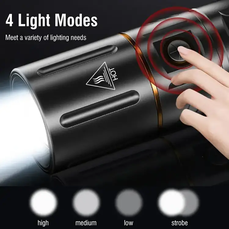 High Power 10000 Lumens Led Flashlight 12hours Running Time Led Torch 500 Meters Zoomable Led Flashlight With Power Bank