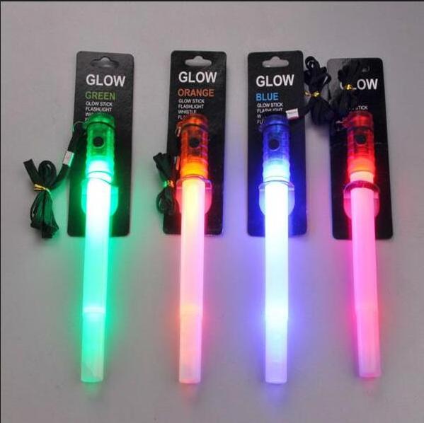 Multi Function Mini Color Change Whistle Camping Fishing LED Glow Light Luminous Stick Flashlight