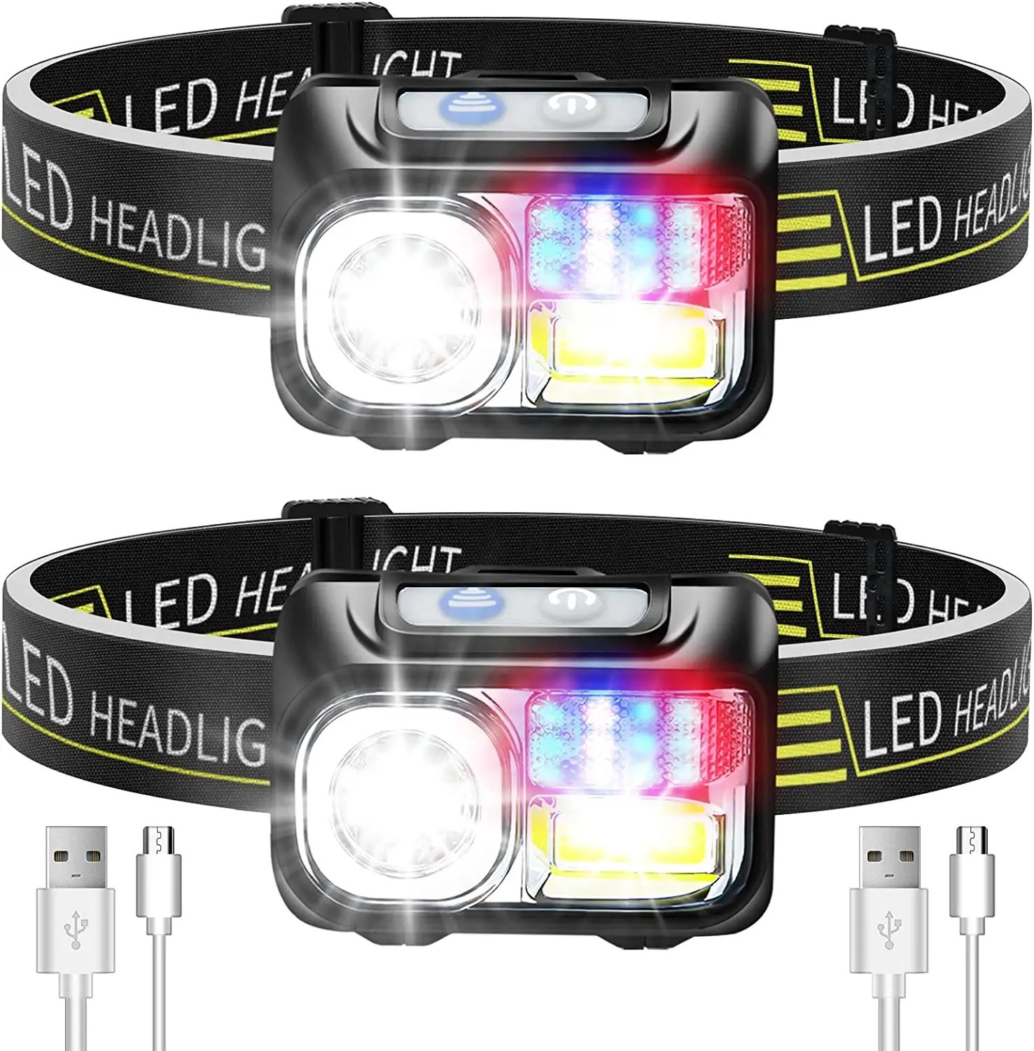 High Power Bright Sensor Headlamp LED Head Light White Red Blue Lighting Waterproof LED Headlamp XPE+COB LED Hiking Head torch