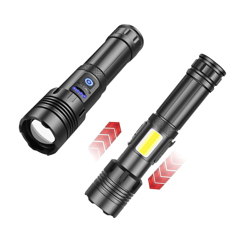 XHP70 Super Bright Flashlight XHP70+COB Red and White Light Waterproof Zoom Flashlight Charging Torch Equipment Hunting Lamp