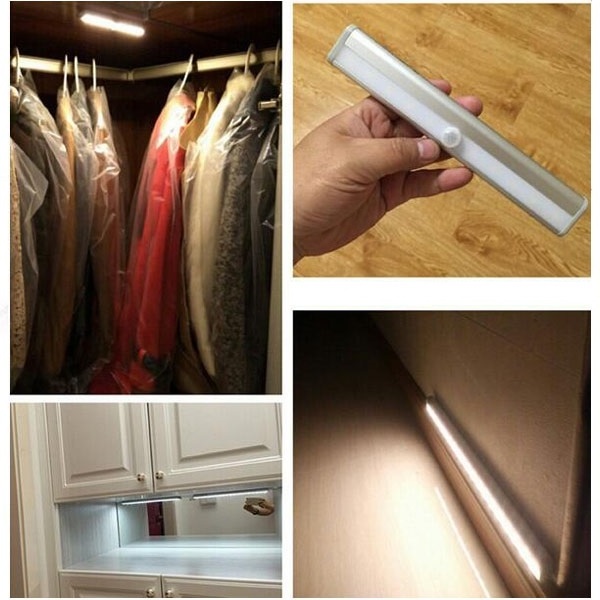 Topsale Closet Lights Wireless Light Bar Cabinet Kitchen Wardrobe Motion Sensor 10 LED Night Light