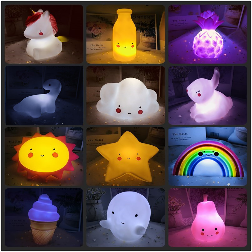 Children's Bedroom Battery Powered Indoor LED Lamp Children's Cartoon Night Light Enamel Luminous Small Table Lamp