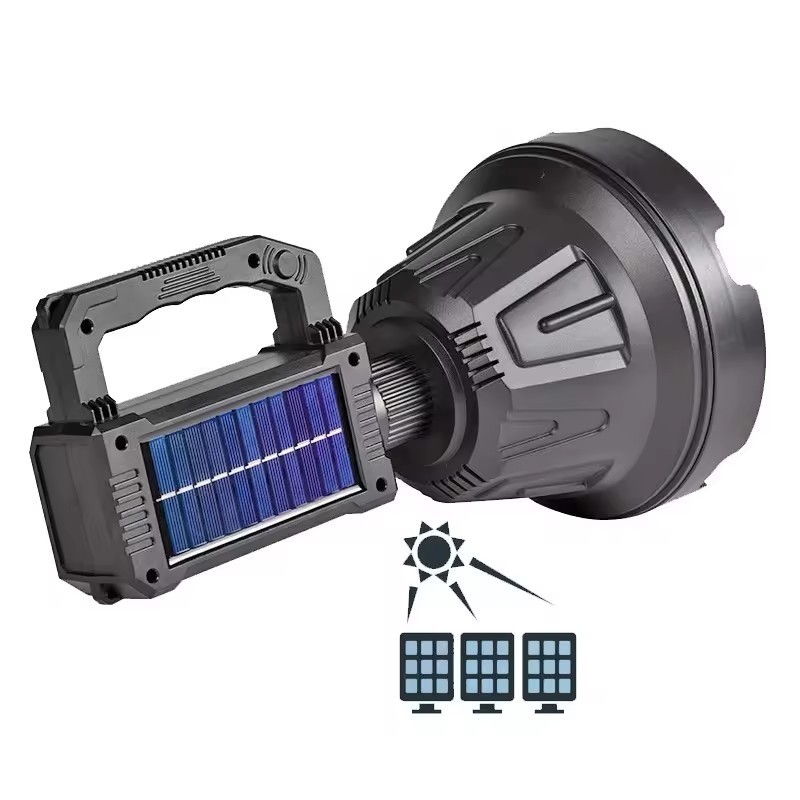 W5109 Multi-Function Handheld Solar LED Searchlight Most Powerful XHP50 Flashlight Type-C Rechargeable Portable LED Spotlight