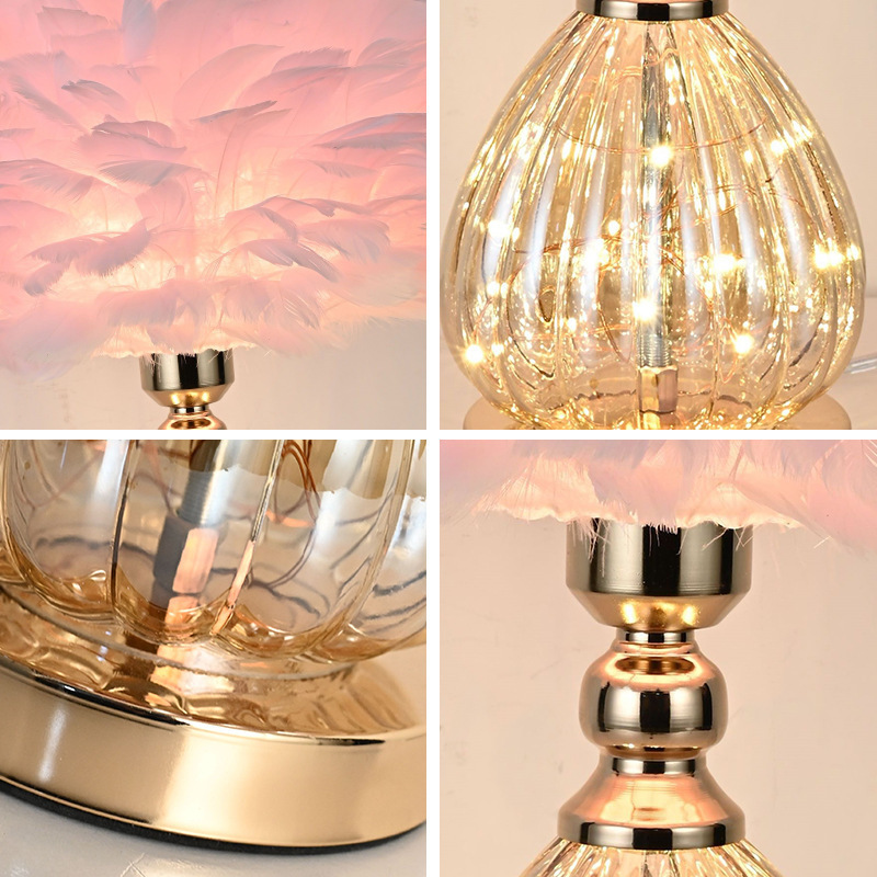 Best Selling Beautiful Luxury Decorative Gold Living Room Indoor Desk Lamp Ceramic Base Feather Table Lamp