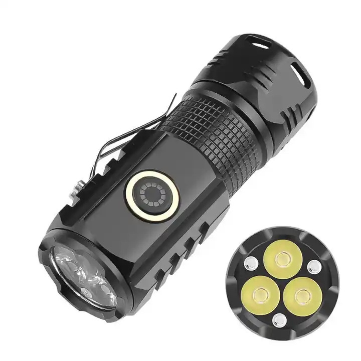 Powerful Mini 3*P35 LED Flashlight USB Rechargeable Torch Pen Clip Outdoor Camping Lantern