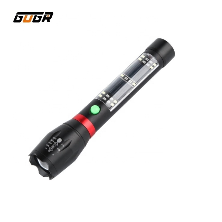 Multi-Functional Rechargeable Aluminum Alloy Safety Emergency Solar Power LED tactical Flashlight with Alarm