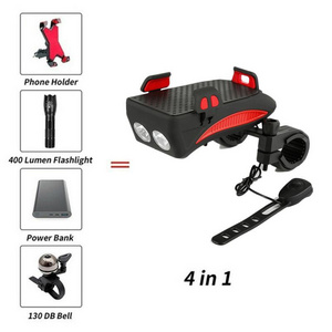 4 in1 Bike Phone Holder Bracket Cycling Bicycle Front LED Light USB Power Bank With Loudspeaker Bicycle Mount