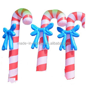 Giant Inflatable Christmas Candy Cane With Bows Balloons Custom Stick Shape Inflatable PVC Christmas Decoration Balloons