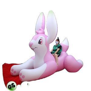 Hongyi Toy Giant Inflatable PVC Lying Pink Rabbit Toy Balloons Ride On Custom Inflation Pink Rabbit Animals Pool Toy