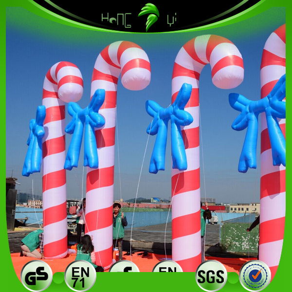 Giant Inflatable Christmas Candy Cane With Bows Balloons Custom Stick Shape Inflatable PVC Christmas Decoration Balloons