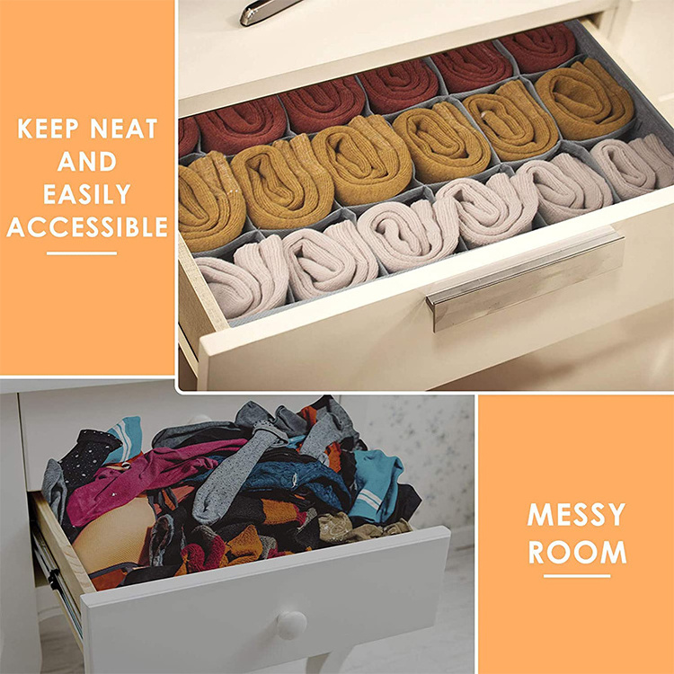 Fabric storage bins with divider nonwoven drawer sotrage box underwear and socks storage