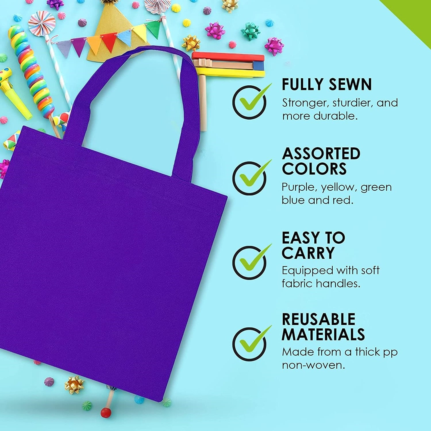 FREE SAMPLE Kids Gift Bags Small Fabric Git Bags with Handles Color Cloth Fabric Reusable Totes Bulk Neon Party Favor bags