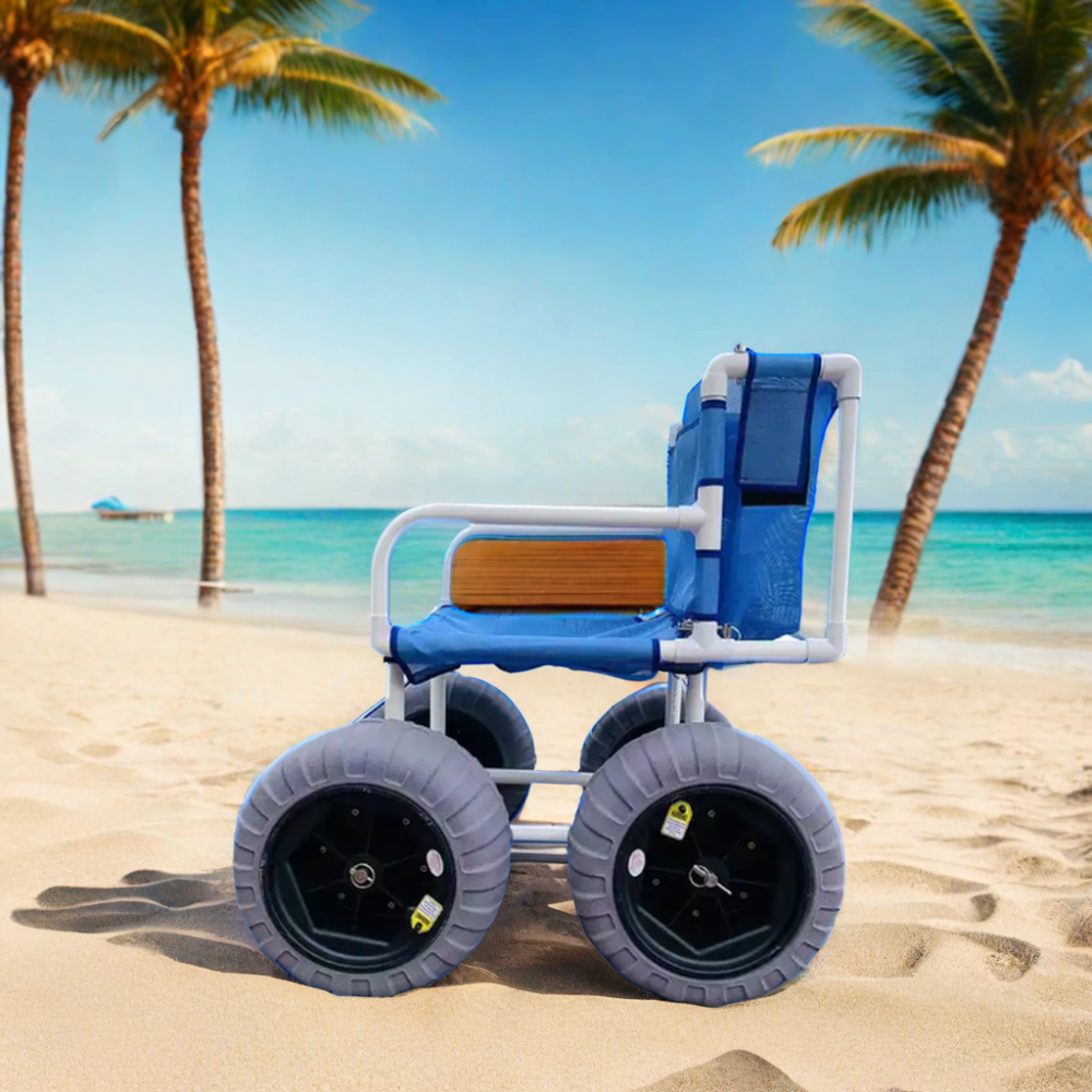 Beach wheelchair with 16 inch big wheels PVC foldable sand wheelchair comfortable disabled light weight leisure wheelchair