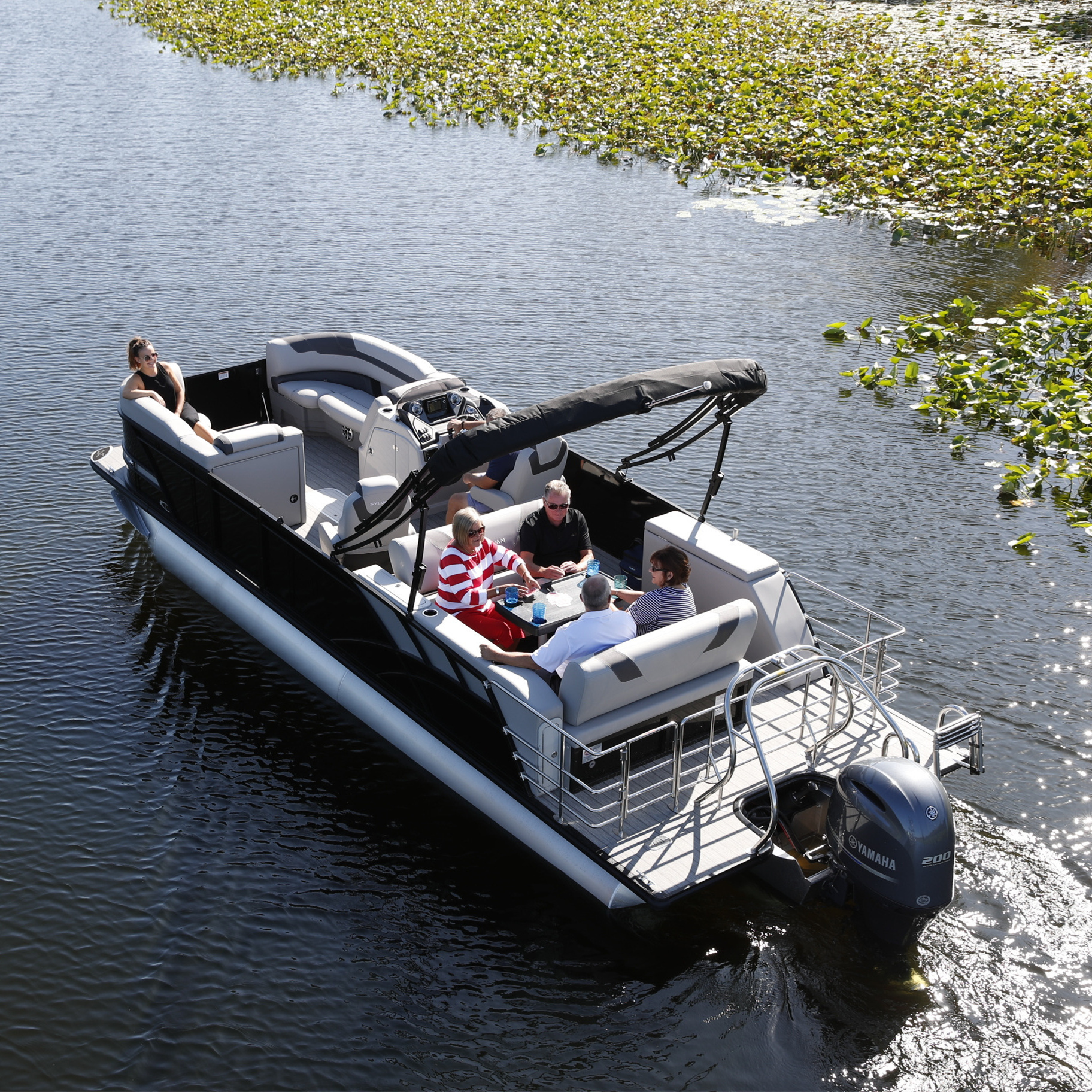 2023 Ecocampor Big Horsepower 24FT with Hard Top Center Console Fiberglass Motor Fishing Pontoon Boat for Speed Sport