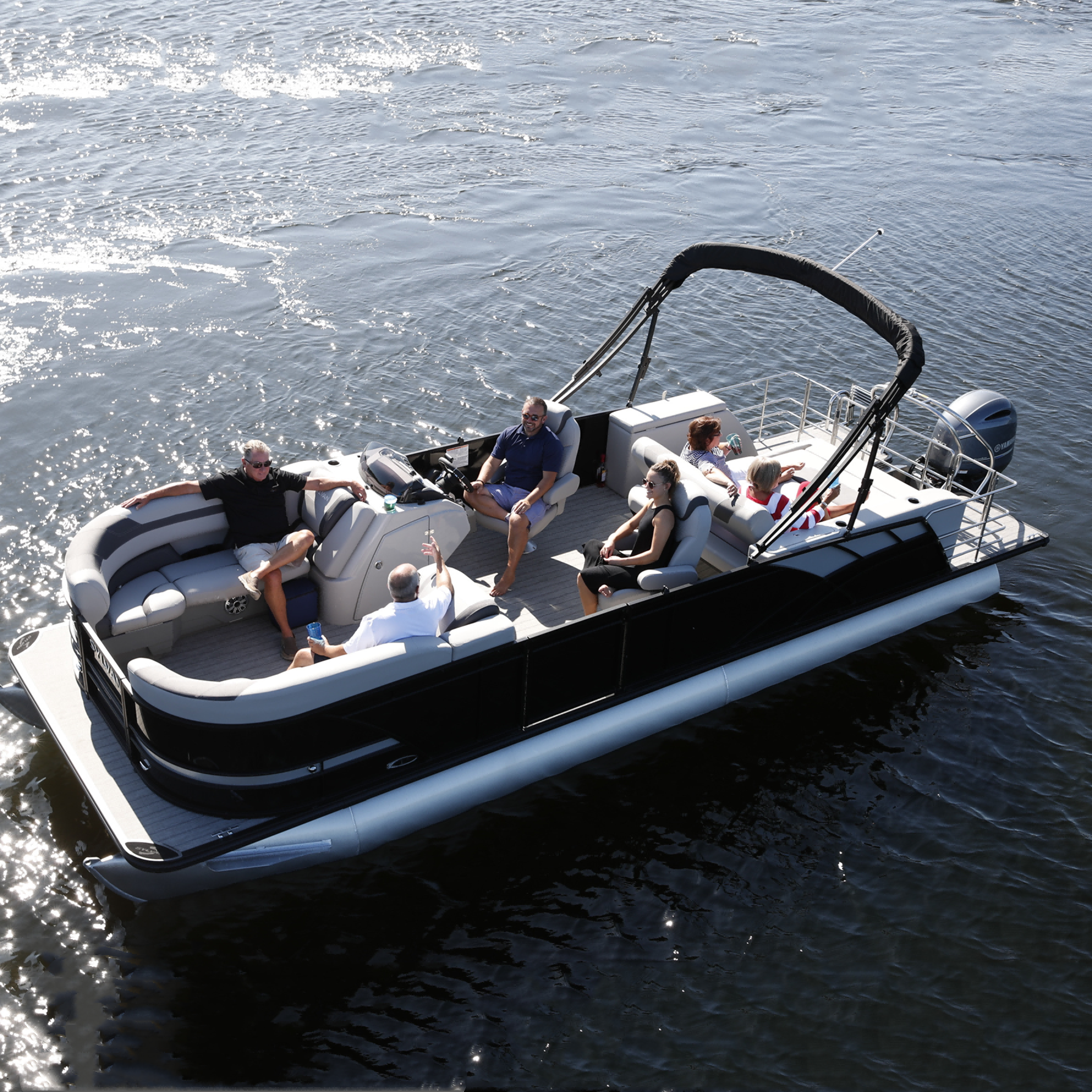 2023 Ecocampor Luxury 23FT 7m Single Deck Family Leisure Fiberglass Pontoon Boat With Water Slide and Motor For Sale