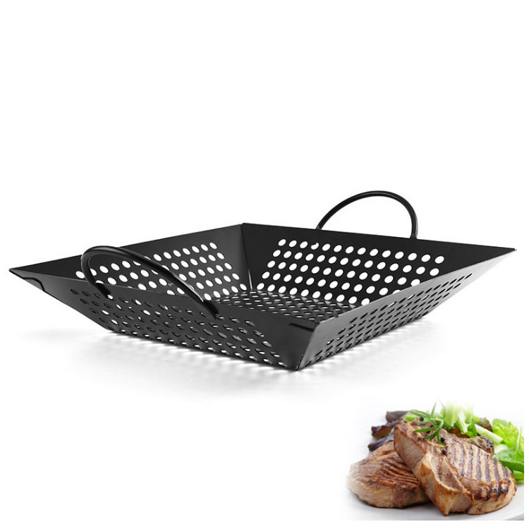 Metal Non-Stick BBQ Basket Grill Cooking Wok Grill Pan for Vegetables Meat Steak Oven Charcoal Grill Cooking Pan