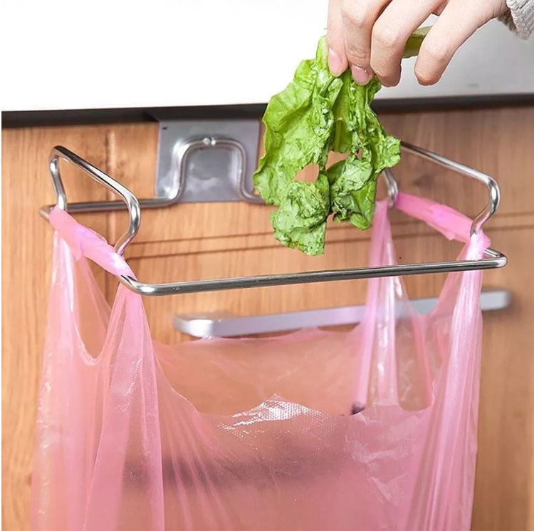 Stainless Steel Garbage Bag Holder Trash Bag Hanging Rack for Kitchen Cabinet Drawer and BBQ Grill