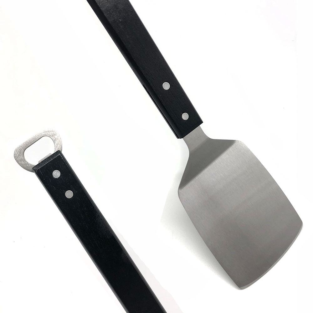 Stainless Steel BBQ Spatula with Wooden Handle BBQ Meat Turner Grill Flipper with Bottle Opener BBQ Grill Tools Accessories