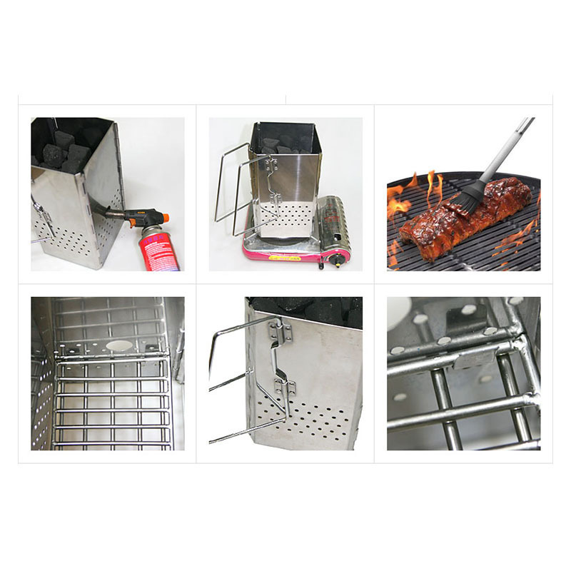 Camping Folding Stainless Steel BBQ Charcoal Fire Starter Grilling BBQ Chimney Starter Charcoal Lighter