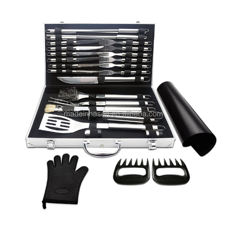 BBQ Tool Set - 28 Piece Grill KIt Set Meat Claws Shredder, Grill Mat & Glove for a Complete Barbecue Accessories