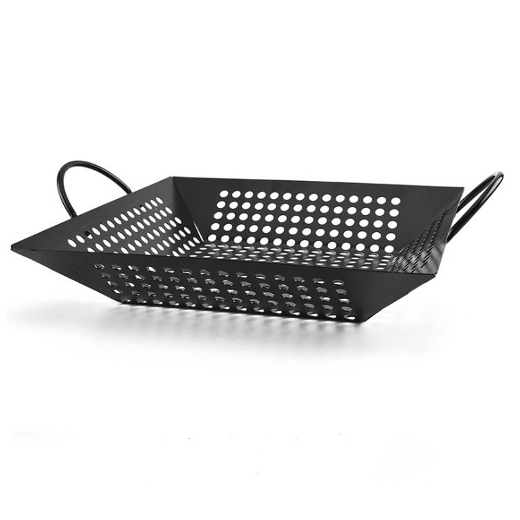 Metal Non-Stick BBQ Basket Grill Cooking Wok Grill Pan for Vegetables Meat Steak Oven Charcoal Grill Cooking Pan