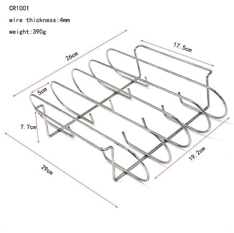 Stainless Steel Ribs Rack Holds 4 Ribs BBQ Grill Racks Rib Holder for Charcoal Gas Smoking Grilling