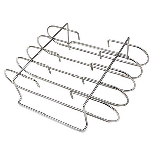 Stainless Steel Ribs Rack Holds 4 Ribs BBQ Grill Racks Rib Holder for Charcoal Gas Smoking Grilling