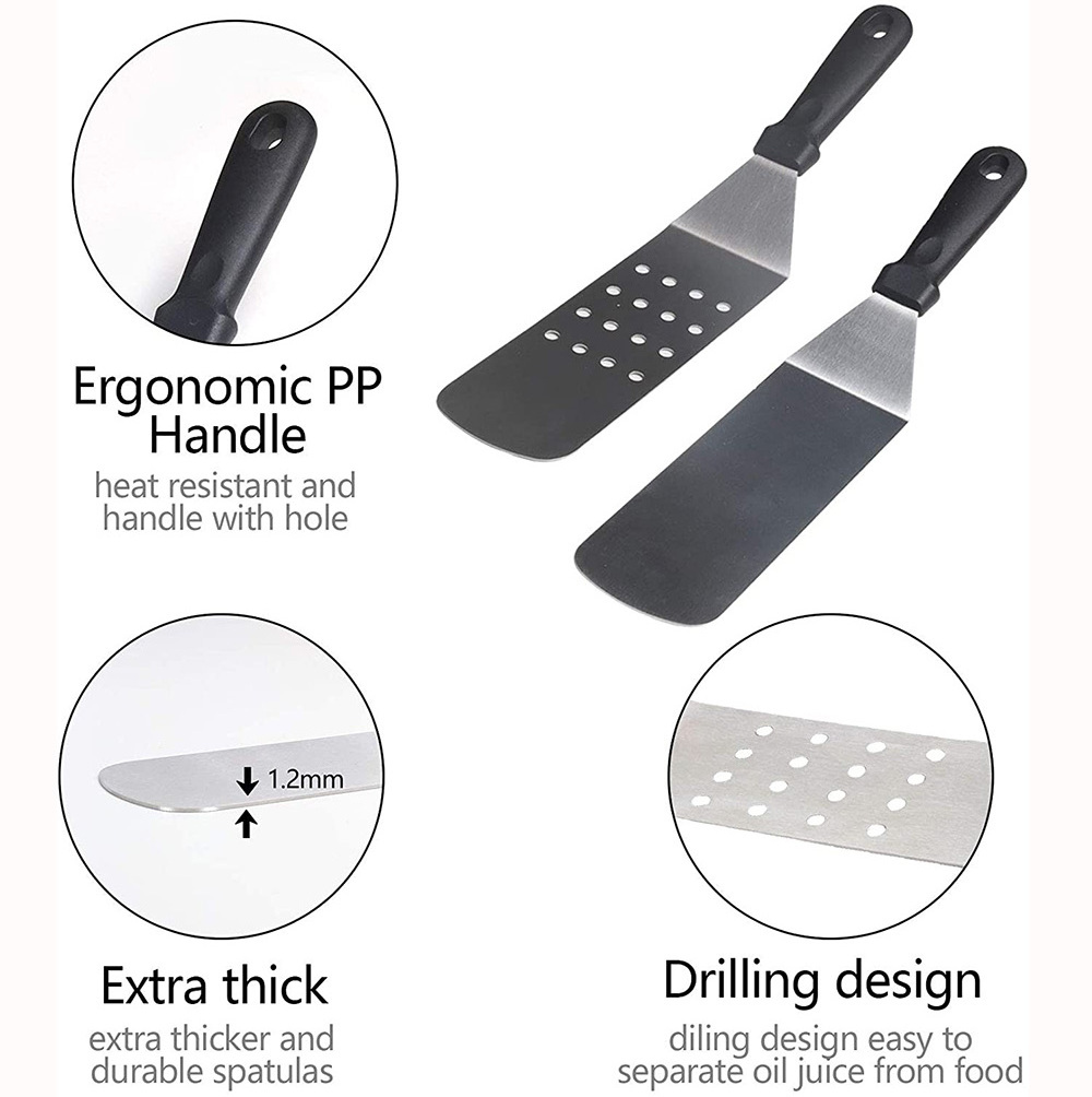 Custom Barbecue Griddle Accessories Stainless Steel Griddle Spatula Set for Flat Grill Cooking Griddle Turner Scraper