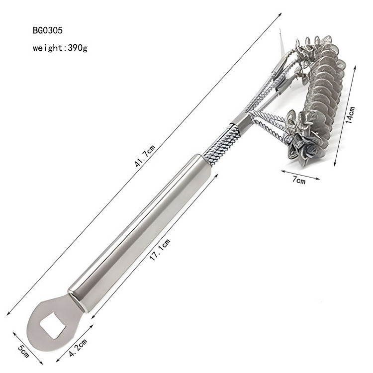 Hot Selling Bristle Free BBQ Grill Cleaning Brush Steel Wire Grill Grates Scraper with Bottle Opener