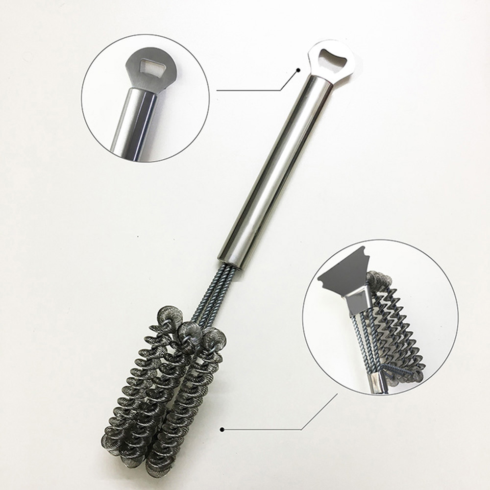 Hot Selling Bristle Free BBQ Grill Cleaning Brush Steel Wire Grill Grates Scraper with Bottle Opener