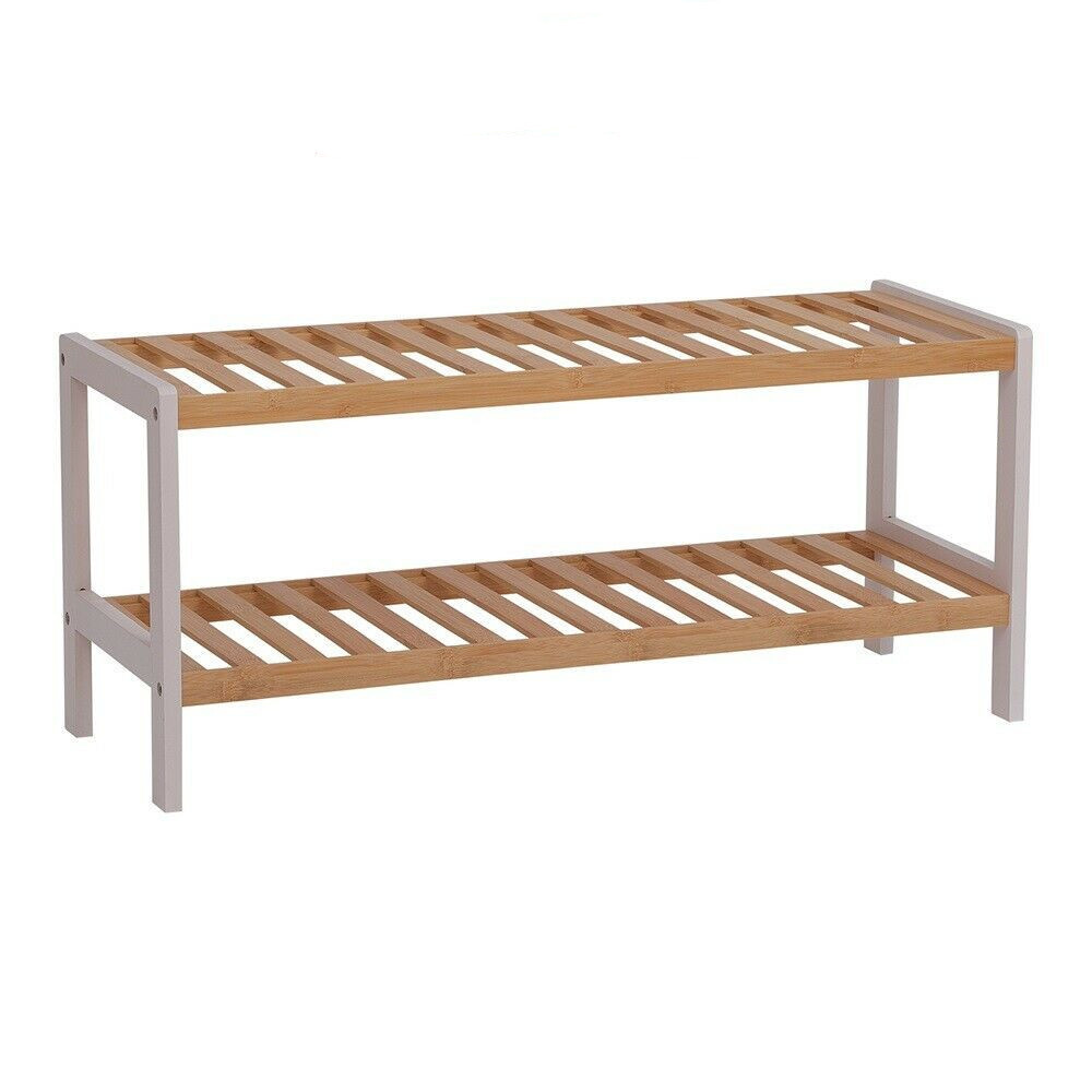 Durable Small 2 Tier Bamboo Shoe Shelf Organizer for Entryway, Hallway, Closet and Living Room