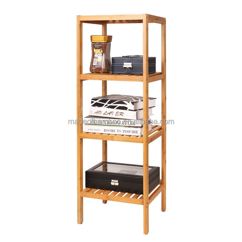 Eco-friendly Square 4 Tier Natural Bamboo Storage Corner Shelf Organizer for Home