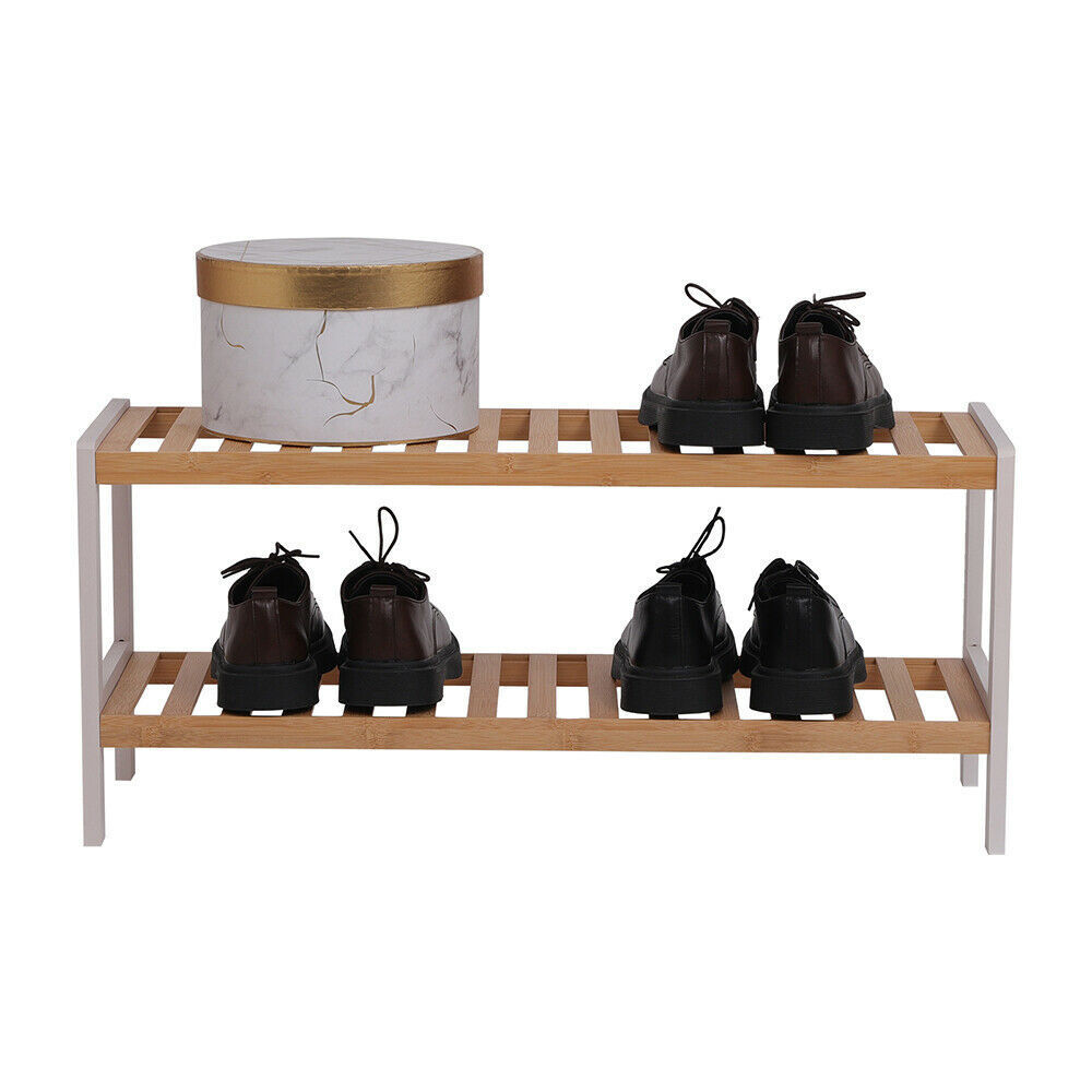 Durable Small 2 Tier Bamboo Shoe Shelf Organizer for Entryway, Hallway, Closet and Living Room