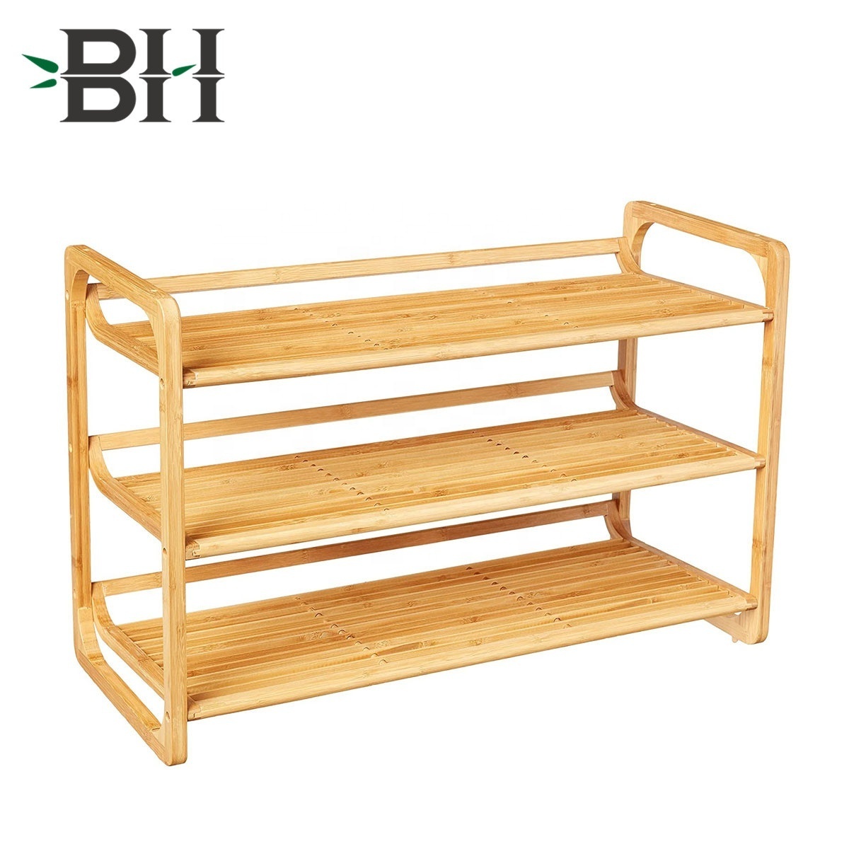 Bamboo 3-Tier Shoe Shelf storage organizer and show rack for shoes, boots, sneakers - free-standing sturdy shoe racks for closet