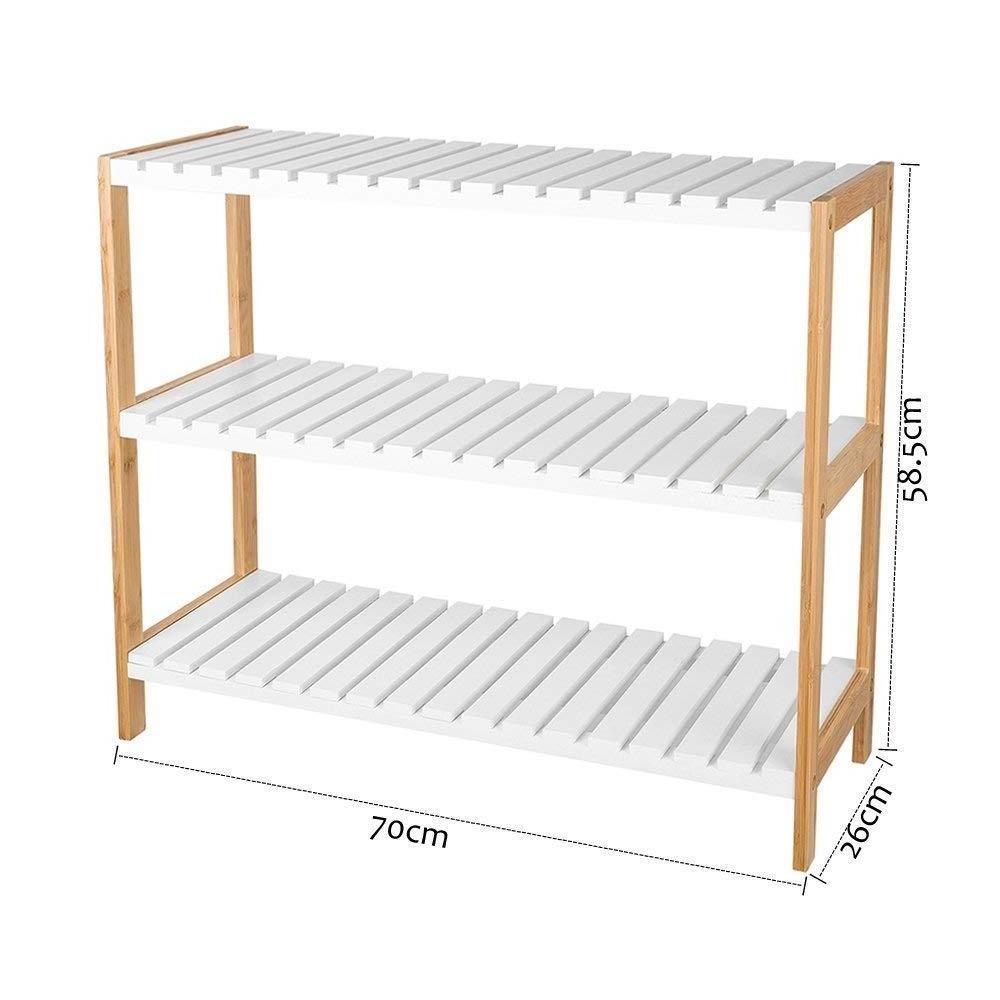 Multi-functional 3 Tier Natural Bamboo and White Shoe Rack for Entryway and Hallway