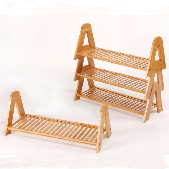 Adjustable  4-Tier Bamboo Stackable Corner Shoe Rack for Hallway Entryway