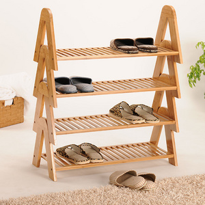 Adjustable  4-Tier Bamboo Stackable Corner Shoe Rack for Hallway Entryway