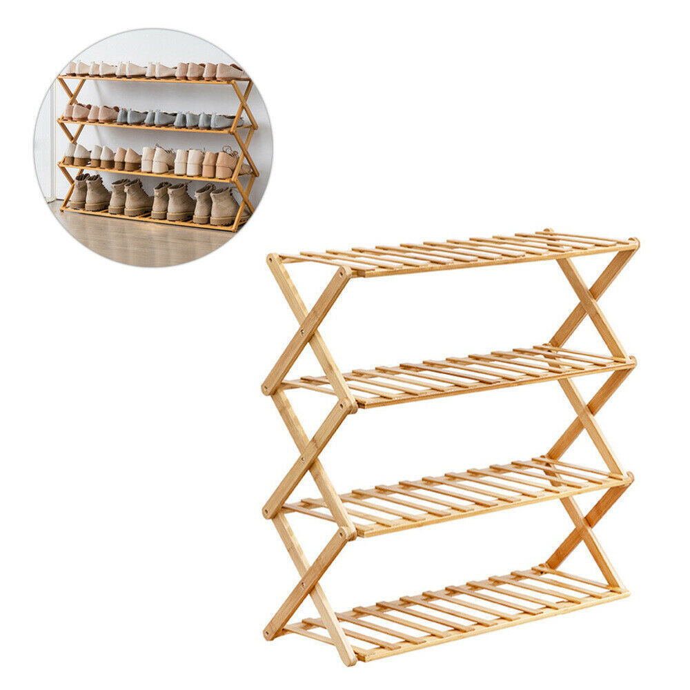 Modern Portable 4 Tier Folding Bamboo Shoe Rack for Hallway