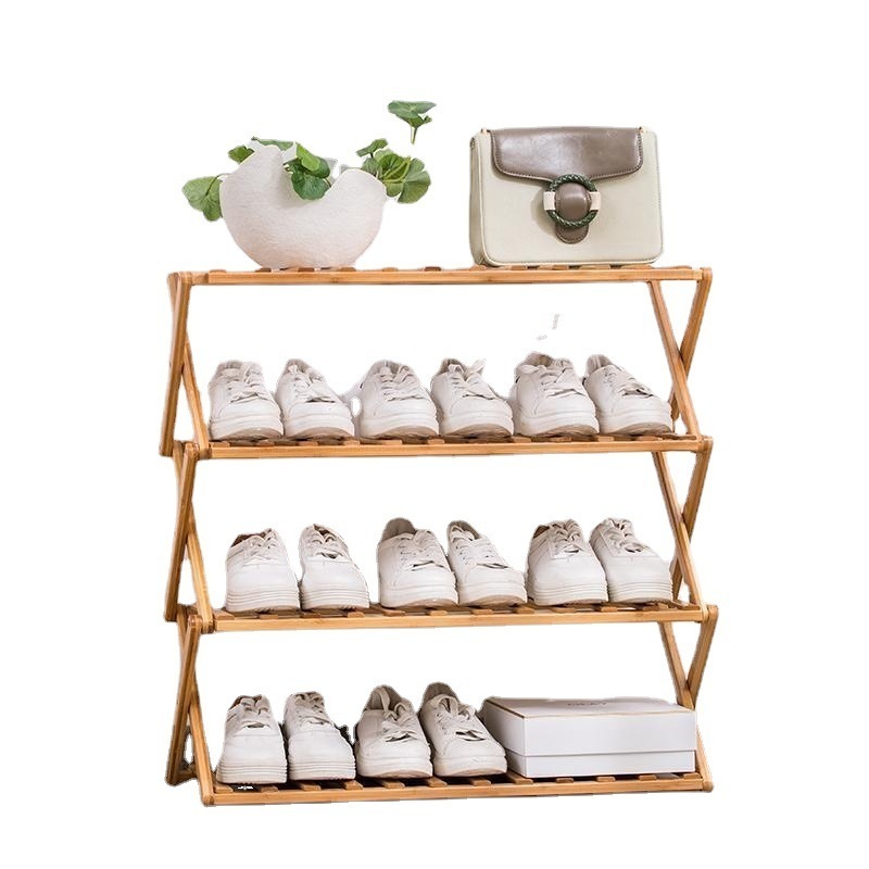 Modern Portable 4 Tier Folding Bamboo Shoe Rack for Hallway