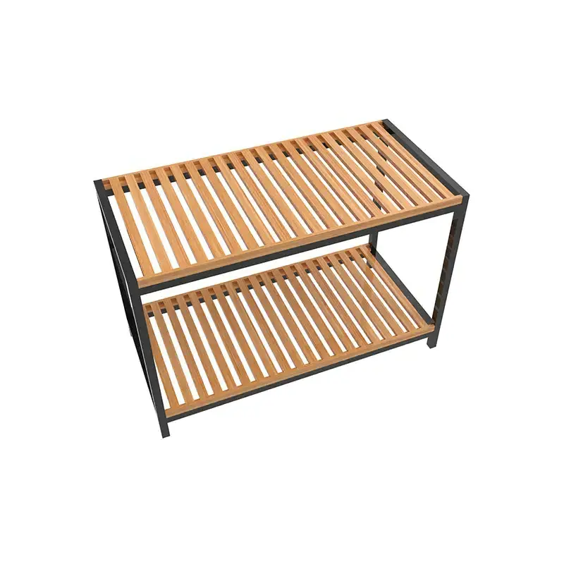 Simple Trending Small 2 Tier Bamboo and Metal Shoe Rack for Entryway and Hallway