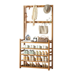 Multi-functional Bamboo Coat Tree Shoe Rack for Living Room