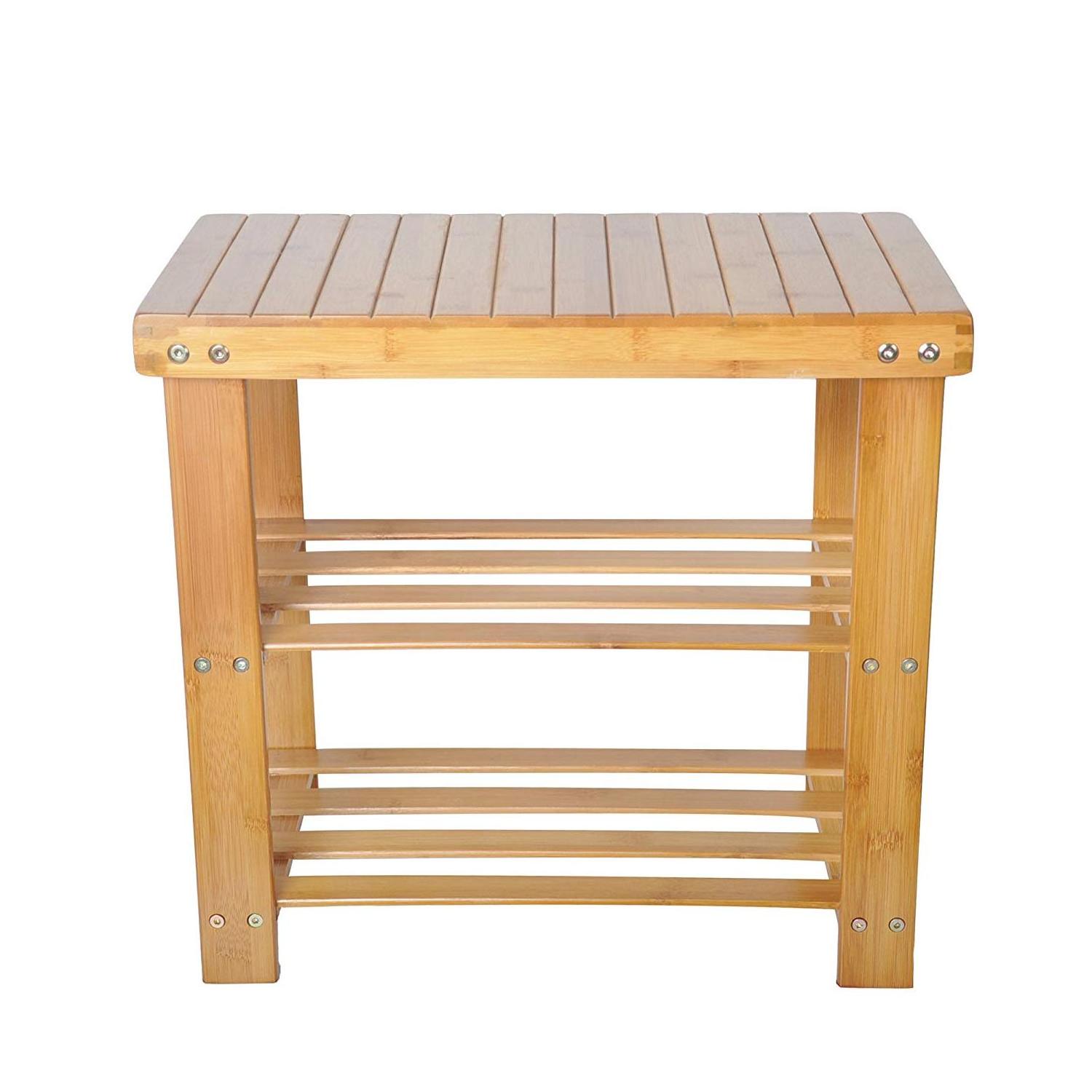 Small Indoor Bamboo Shoe Rack Bench for Entryway Hallway Bathroom Living Room