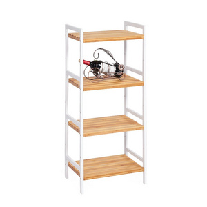 Multi-functional Custom Natural&White 4-Tier Bamboo Storage Shelf with Adjustable Shelf for Home