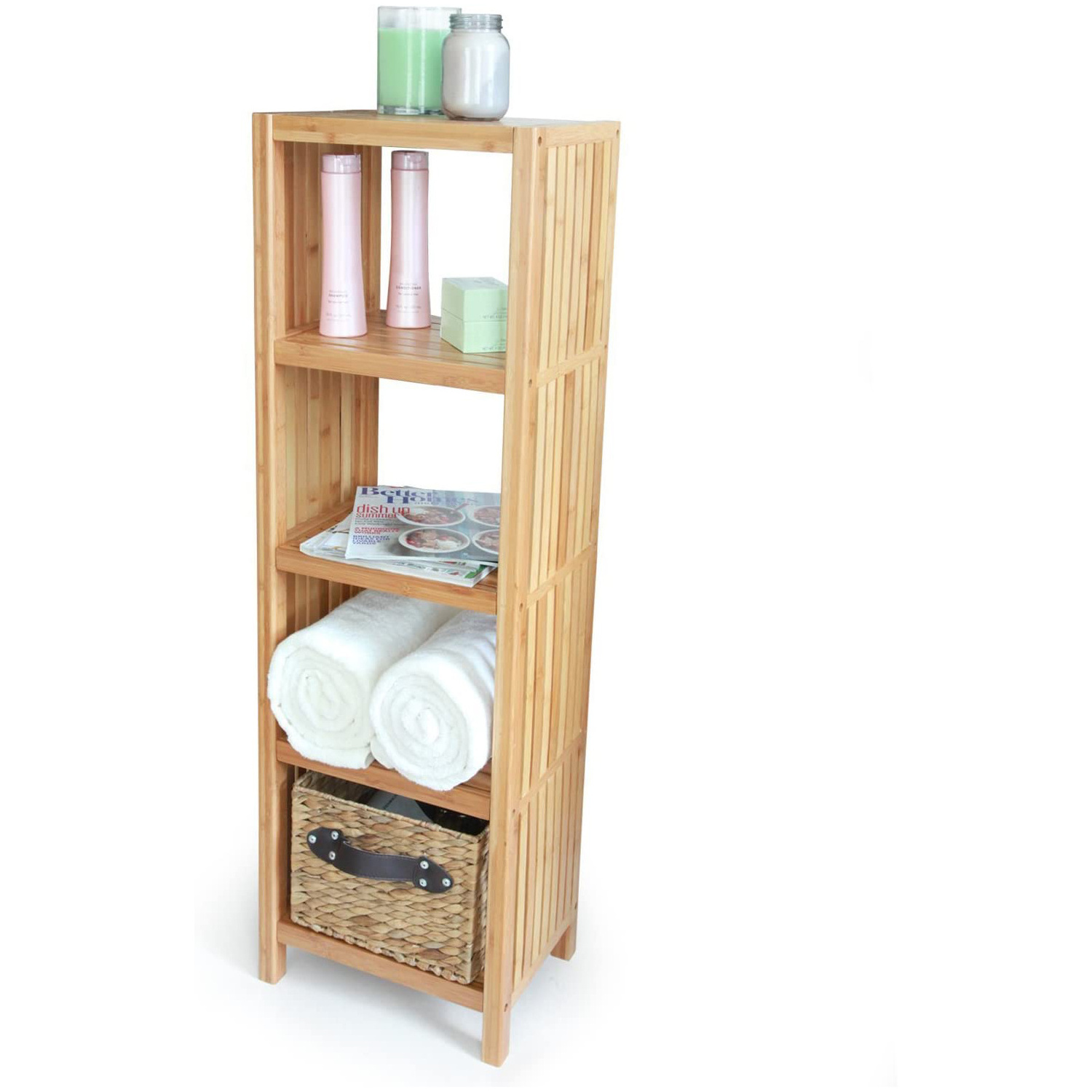 Good Quality 5 Tier Tall 100% Bamboo Display Shelf and Storage for Bathroom, Living Room and Bedroom