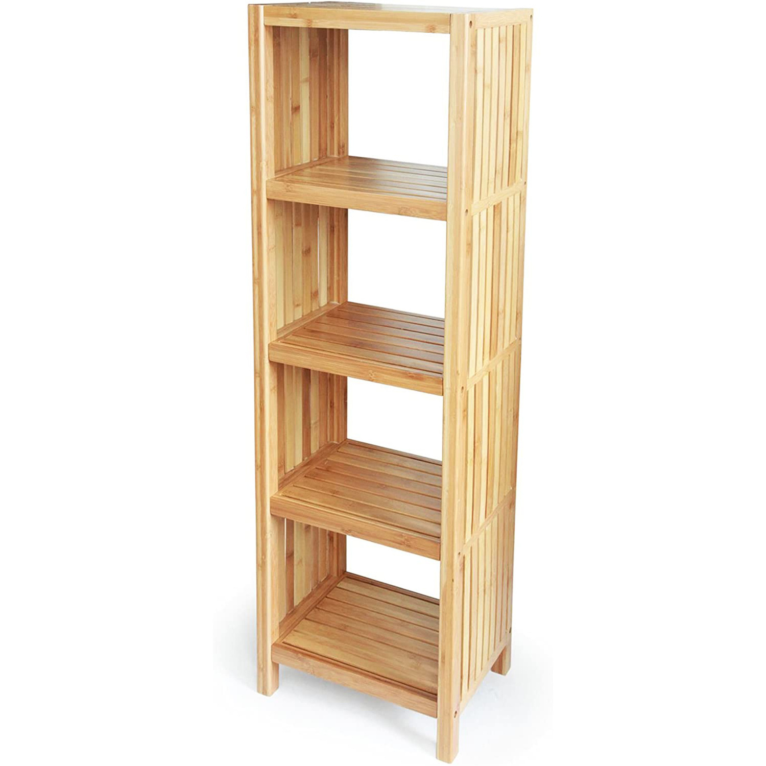 Good Quality 5 Tier Tall 100% Bamboo Display Shelf and Storage for Bathroom, Living Room and Bedroom