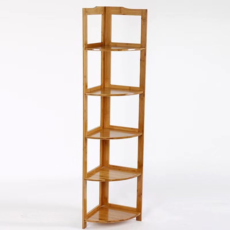 Multi-Tier Small Bamboo Corner Bathroom Rack Shelf for Storage