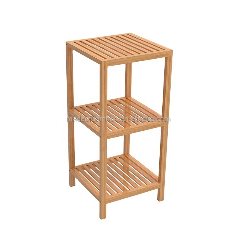 Multi-functional  2-3-4 Tiered Square Natural Bamboo Corner Storage Shelf for Home