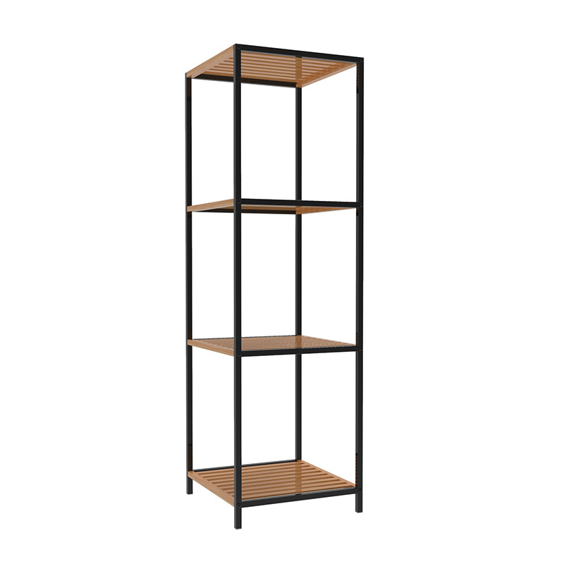 4 Layers Tall Metal Bamboo Free Standing Storage Shelf with Removable Baskets for Living Room and Bedroom